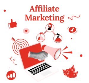 Laptop mit Lautsprecher steht für Werbung im Affiliate Marketing