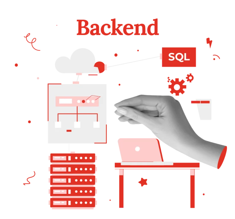 Illustration-zeigt-Server-SQL-mit-Laptop-fuer-Webseite