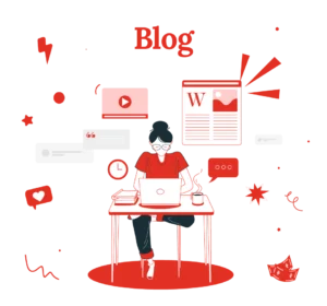 Vektorgrafik Mädchen sitzt am Laptop und schreibt einen Blog