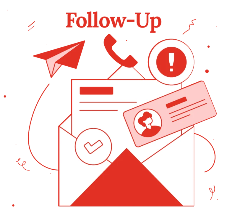 Illustration zeigt Follow-Up anhand von E-Mail, Telefon und Brief