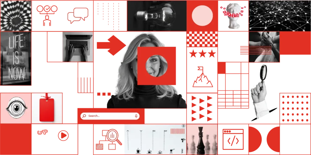 Collage-mit-Portrait-von-Constance-Nowak-mit-Symbolen-Online-Marketing