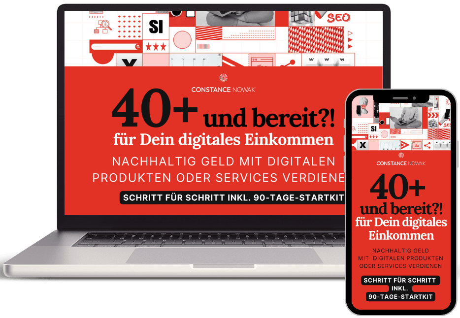Mockup von EBook 40+ und bereit für digitales Einkommen