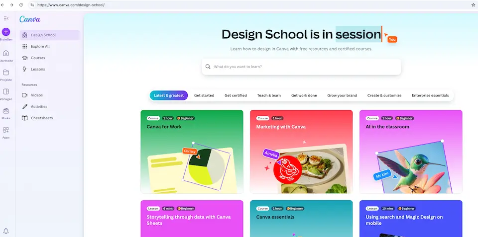was ist canva? screenshot der canva schule