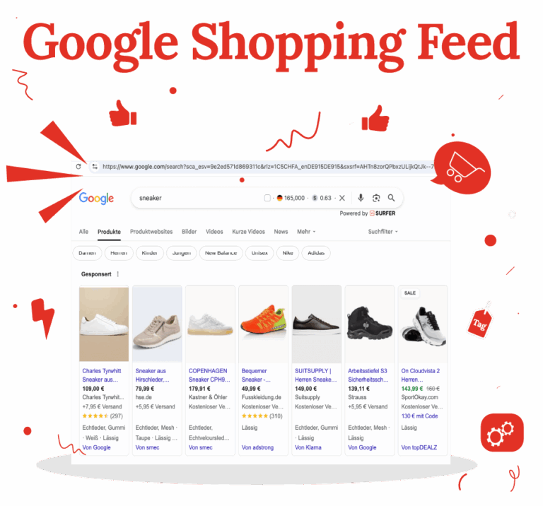 Illustration die Google Shopping Feed zeigt