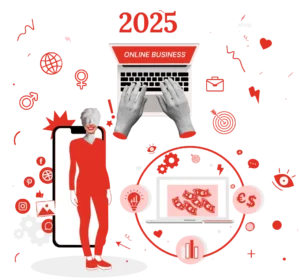 Illustration zeigt Mensch innerhalb des Digitales Businesses
