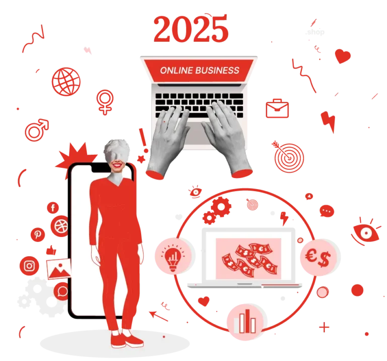 Illustration zeigt Mensch innerhalb des Digitales Businesses