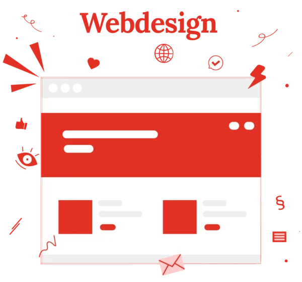 Illustration stellt Webdesign dar mit Herahder, Hero udn Section