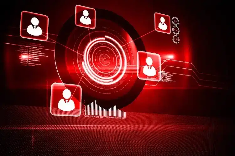a red screen with icons