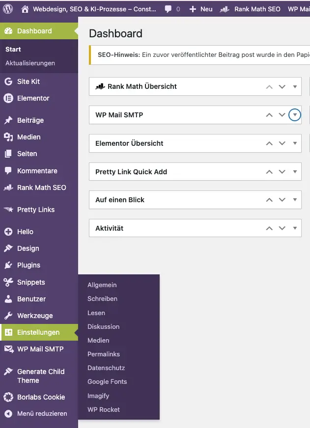 Website erstellen für Selbständige: Warum Deine eigene Website der wichtigste Schritt ist 5 constance nowak wordpress dashboard einstellungen