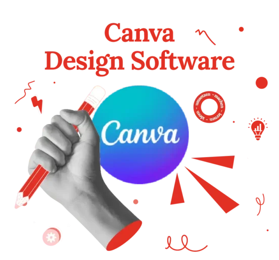 Was ist Canva (Design Software)? 1 cnava logo umgeben von handmit stift für kreativität