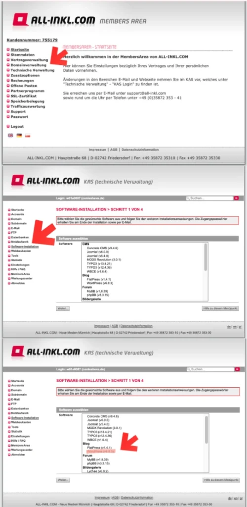 Warum WordPress + Elementor langfristig die beste Wahl für Dein Business sind - Teil 4 4 screenshot von der 1-klick installation auf all-inkl.com