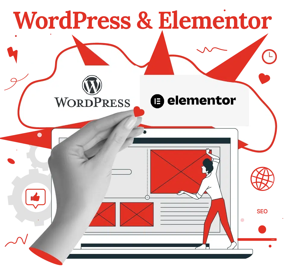 Warum WordPress + Elementor langfristig die beste Wahl für Dein Business sind - Teil 4 6 rot-weisse_wordpress-mit-elementor-illustration