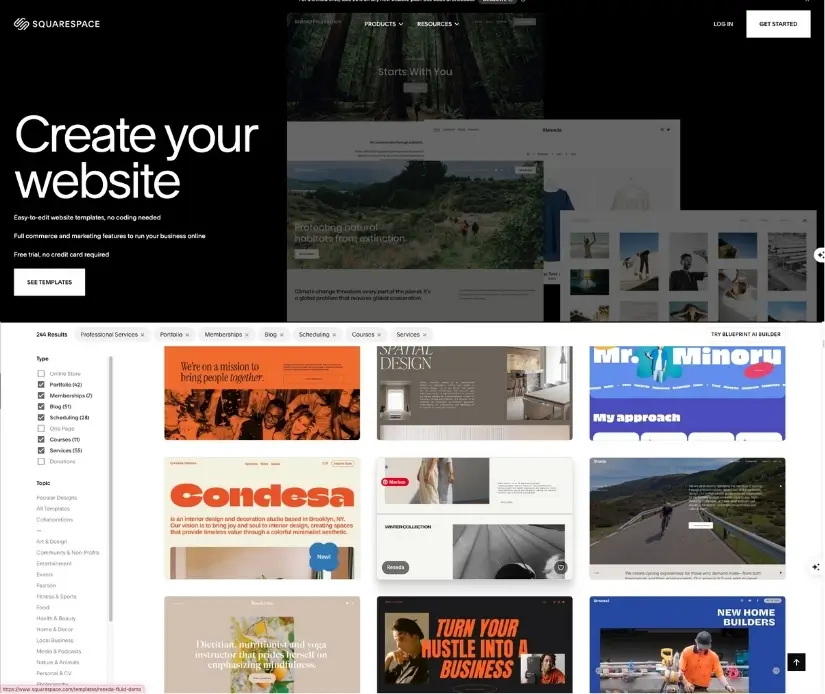 Die beliebtesten Website Baukästen im ehrlichen Vergleich – Teil 2 2 screenshot der squarespace startseite- ansicht templates