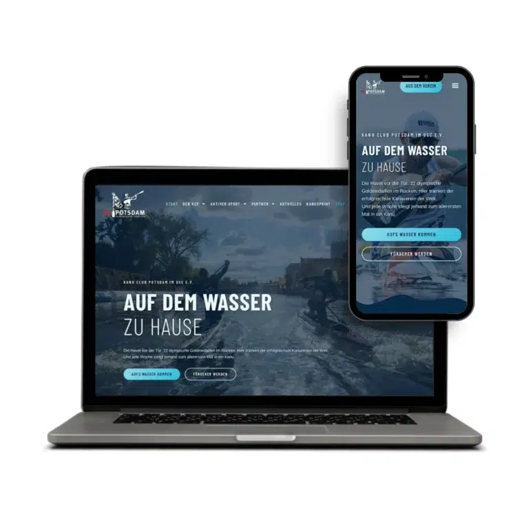 Website kcpotsdam.de für den Förderverein des Kanu Club Potsdam auf Laptop und Smartphone