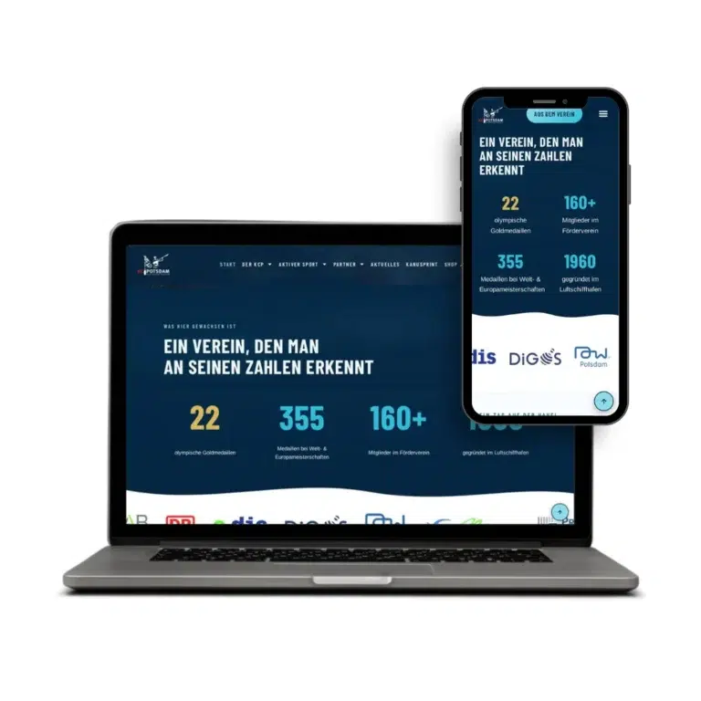 Website kcpotsdam.de für den Förderverein des Kanu Club Potsdam auf Laptop und Smartphone