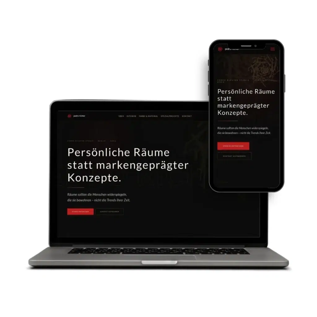 Mehrsprachige Website Pedro Richter Studio Interior Design auf Laptop und Smartphone